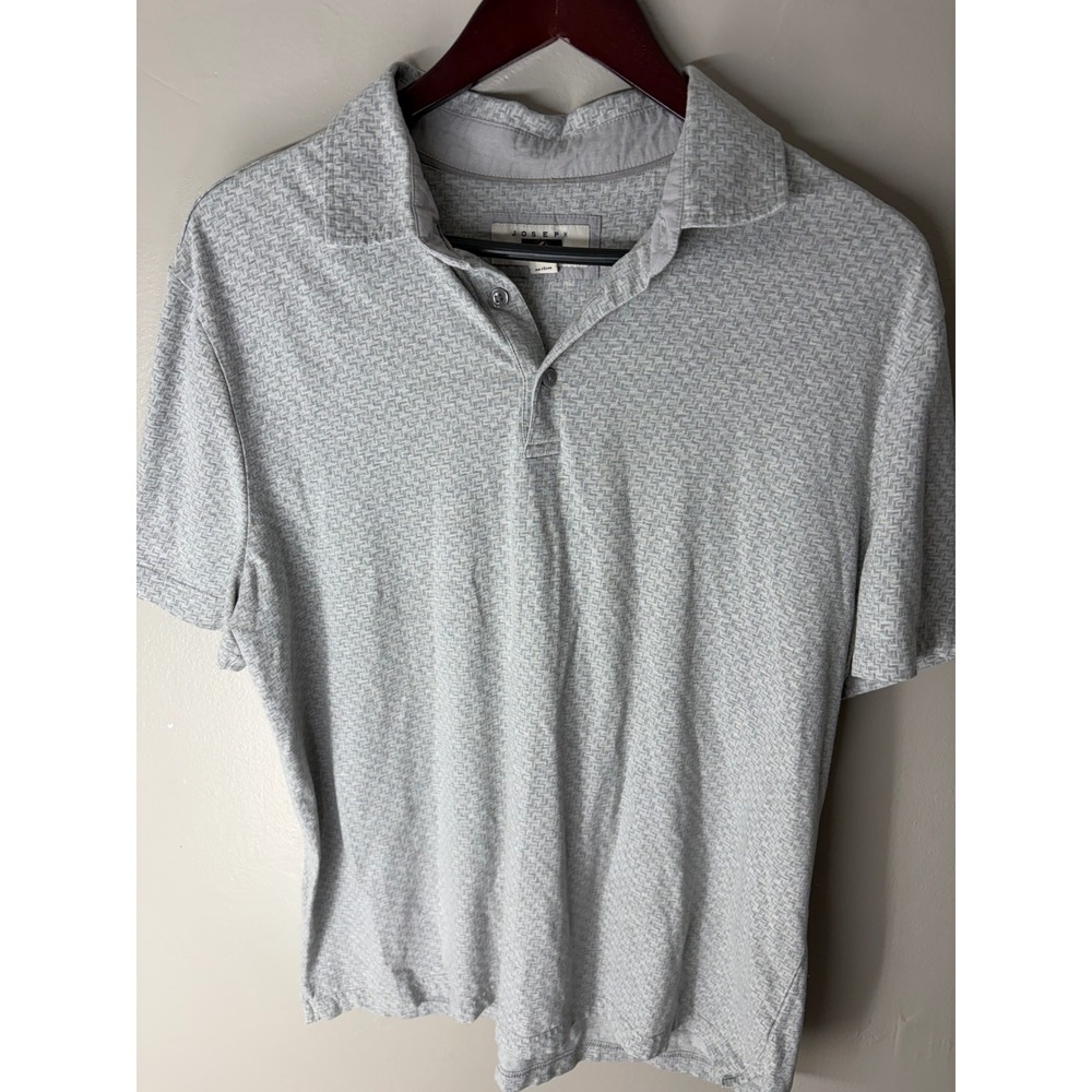 Joseph Abboud Mens Large Grey Textured Geometric Short Sleeve Polo Shirt